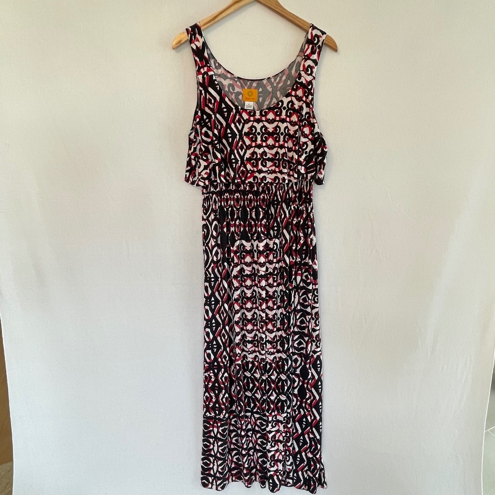 RUBY RD. Women’s Size Small Sleeveless Ruffle Top Maxi Dress  Red Black & White